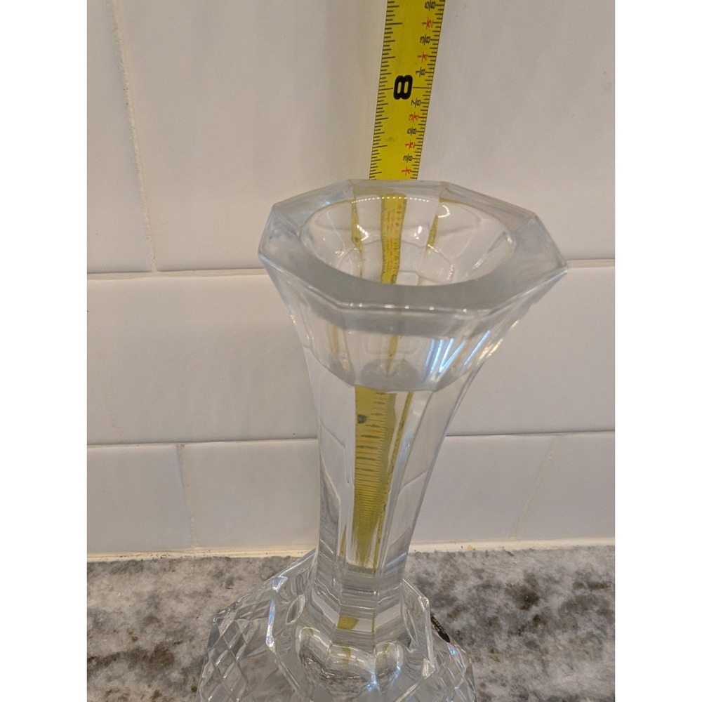 Vintage Crystal Cut Glass Candle Stick Holders 8" Tapered Set of 2 - Picture 10 of 11
